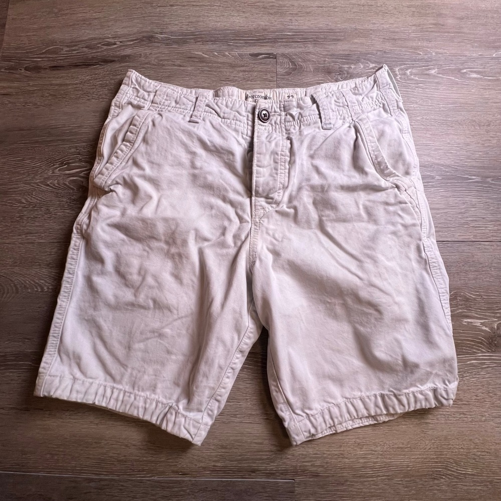 Abercrombie & Fitch Chino Shorts Mens 32 Cream Cotton Classic Casual Summer